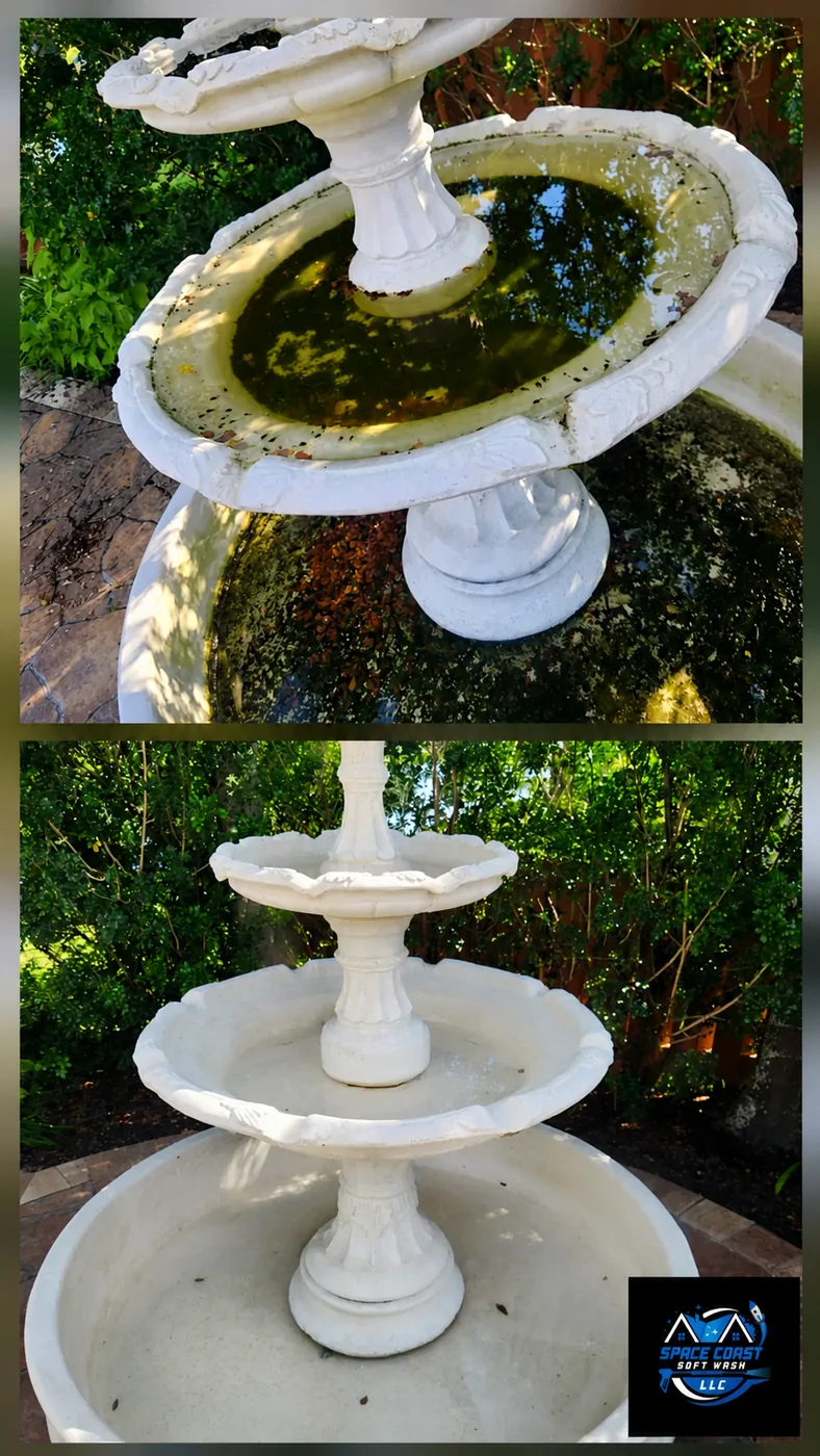 Before and after fountain cleaning